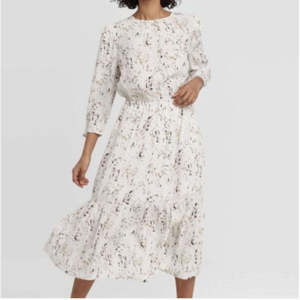 A New Day Tiered Midi Dress Terrazzo Print White Size Medium